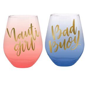 Set of 2 Nauti Girl & Bad Buoy Jumbo Wine Glass Holds 1 Full Bottle of Wine